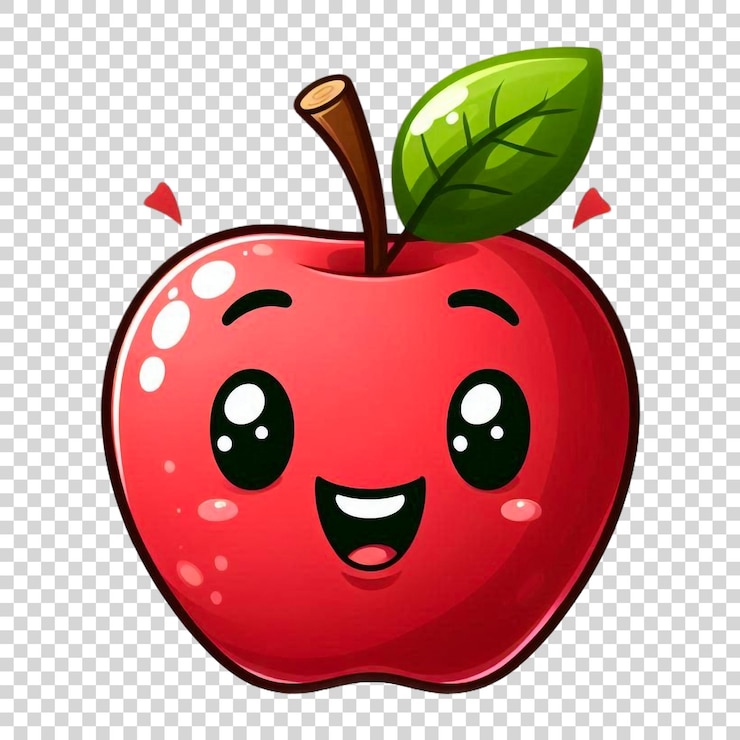 PSD manzana roja con una cara que dice cara sonriente en un fondo transparente