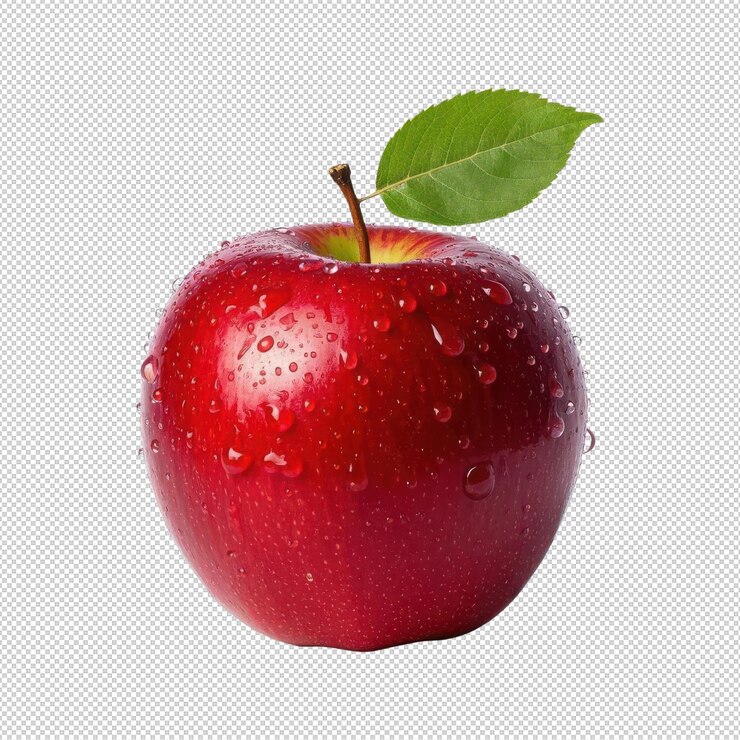 Manzana roja con gotas de agua
