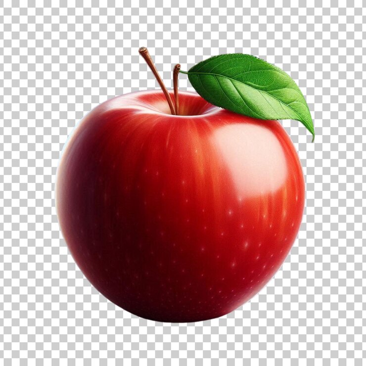 PSD una manzana roja con una hoja verde en un fondo transparente
