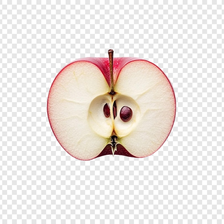 PSD una manzana roja perfectamente cortada una vista de cerca que revela las frutas las semillas interiores y la textura jugosa