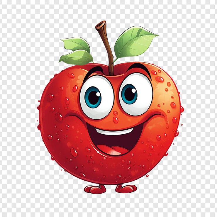 PSD una manzana roja sonriente con una sonrisa y ojos verdes