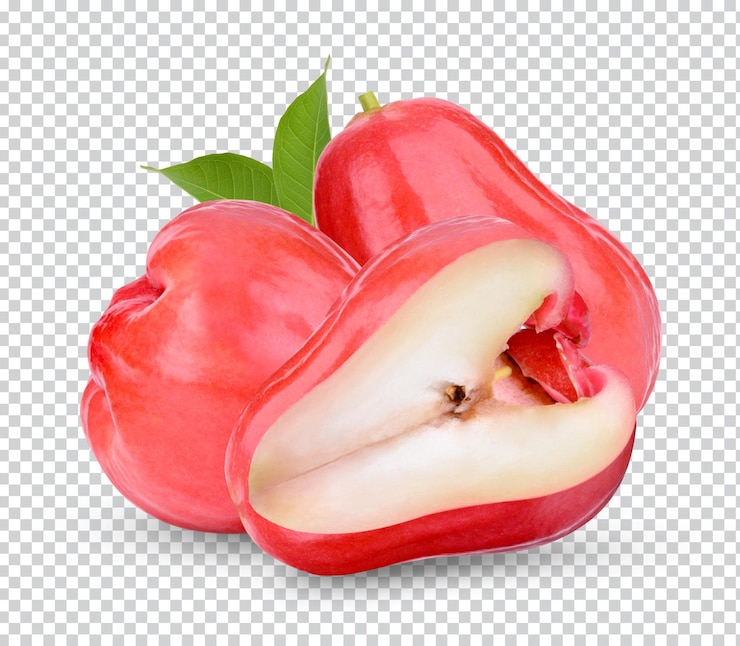 PSD manzana rosa fresca con hojas aisladas psd premium