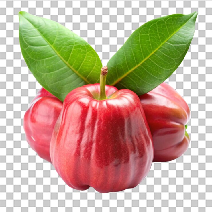 PSD manzana rosa fresca con hojas aisladas sobre fondo blanco