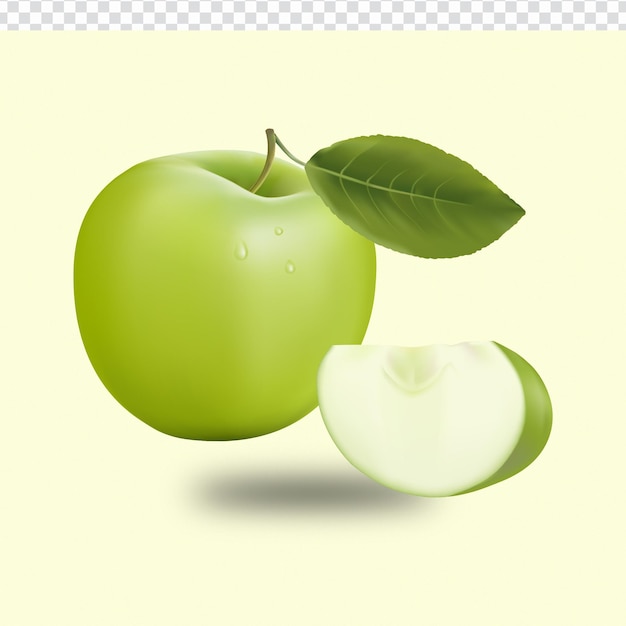 Una manzana verde 3d con una hoja