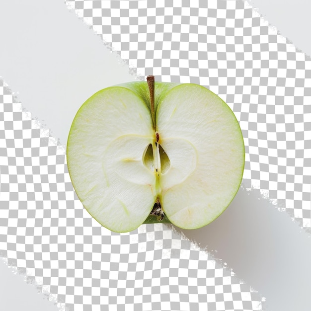 PSD una manzana verde con un fondo blanco con una imagen de una media manzana en ella