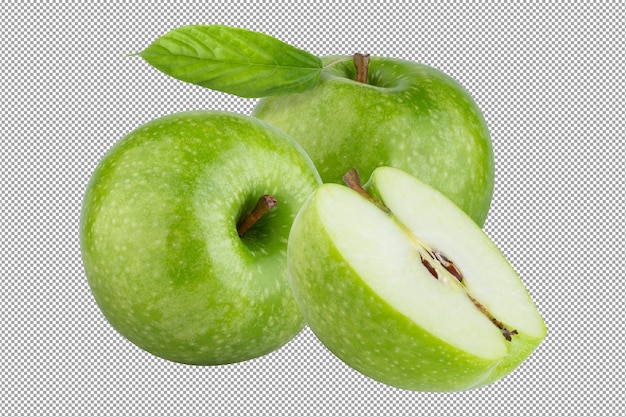Manzana verde fresca aislada sobre fondo verde.