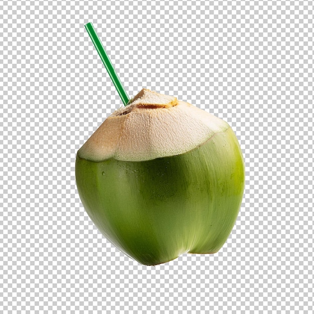 una manzana verde con una paja en ella que está mitad comida