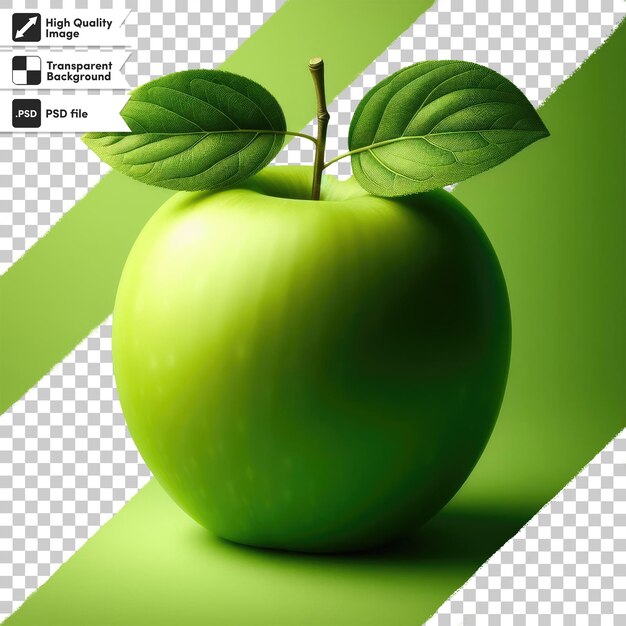 Manzana verde psd con hoja sobre fondo transparente