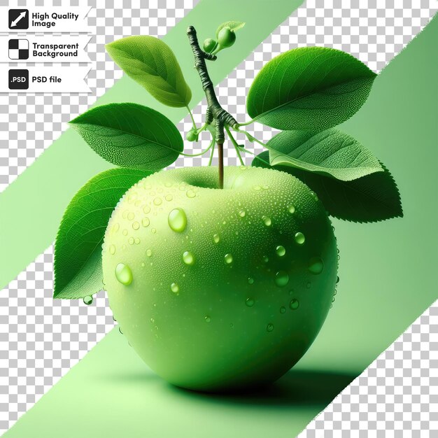 Manzana verde psd con hoja sobre fondo transparente