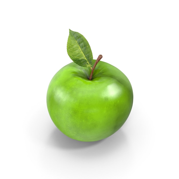 Una manzana verde vibrante con una hoja fresca