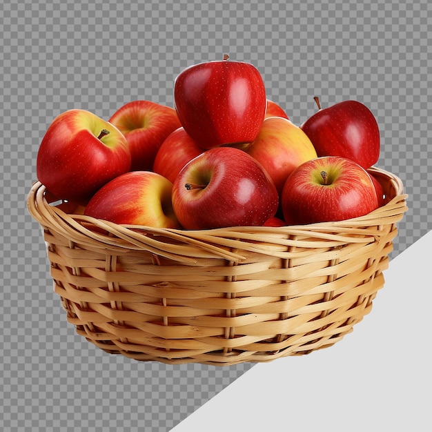 PSD manzanas en una canasta png aisladas sobre un fondo transparente