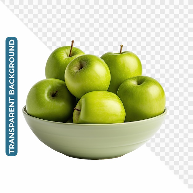 Manzanas verdes frescas en plato blanco imagen transparente