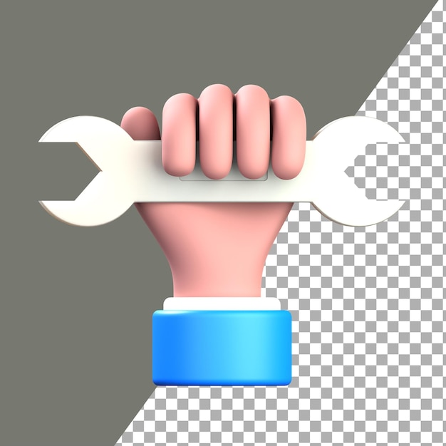 Mão 3D com chave inglesa