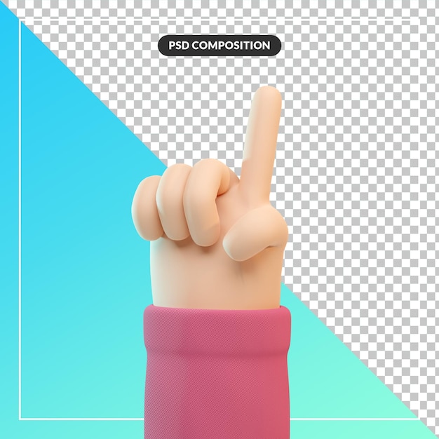 Mão 3D fofa dos desenhos animados com gesto de apontar isolado