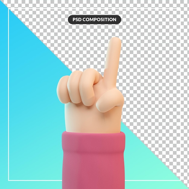 Mão 3d fofa dos desenhos animados com gesto de apontar isolado