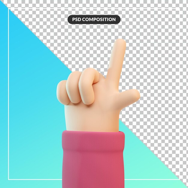 Mão 3D fofa dos desenhos animados com gesto de apontar isolado