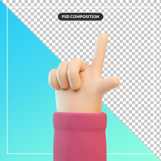 Mão 3d fofa dos desenhos animados com gesto de apontar isolado
