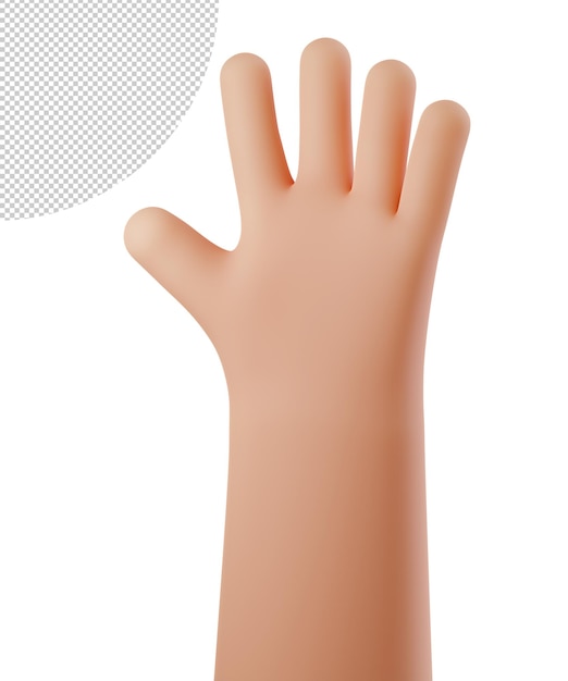 PSD mão 3d mostrando os cinco dedos em um pulso humano branco contando ilustração de renderização 3d número 5
