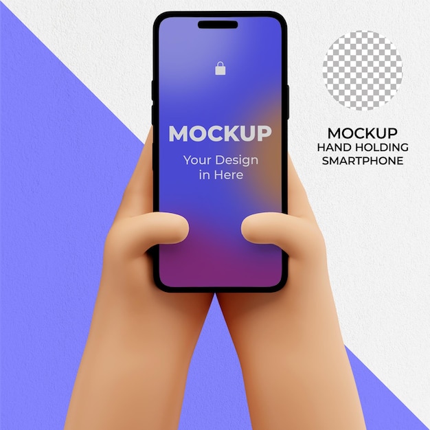 Mão 3d segurando maquete de smartphone