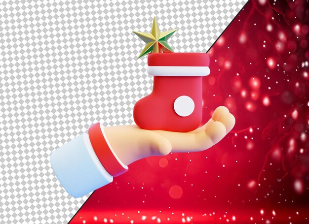 PSD mão 3d segurando ornamentos de natal