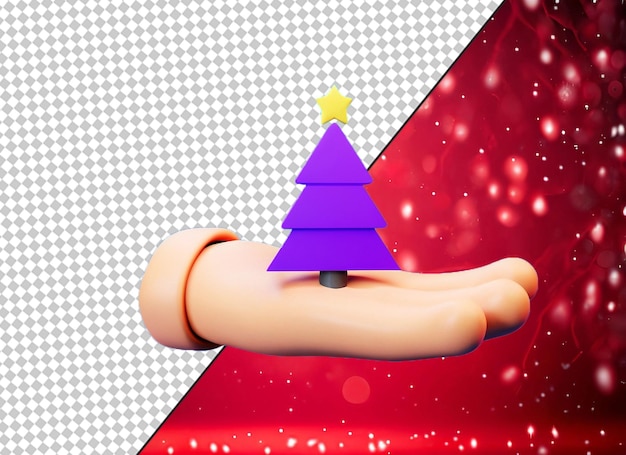 PSD mão 3d segurando ornamentos de natal