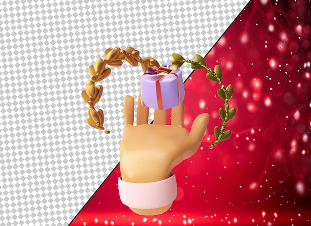 PSD mão 3d segurando ornamentos de natal