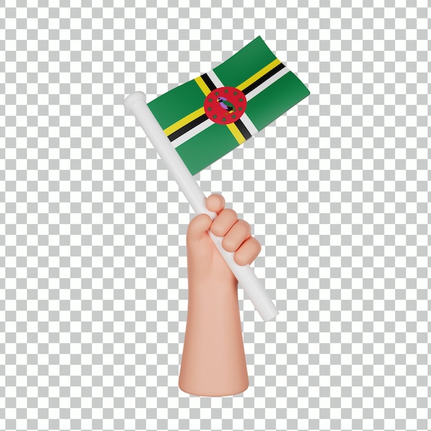 Mão 3d segurando uma bandeira da dominica