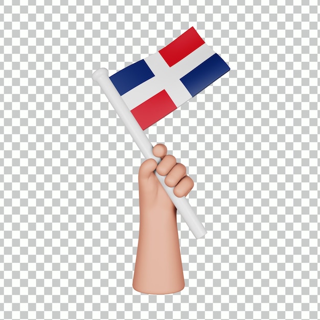 Mão 3d segurando uma bandeira da república dominicana