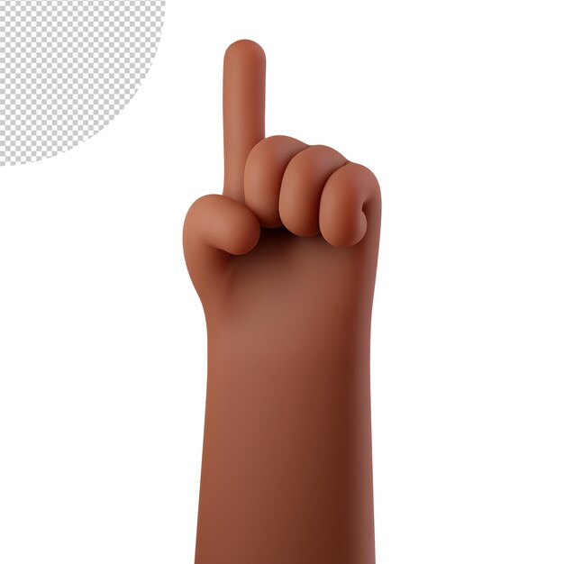 Mão afro-americana 3D apontando o dedo indicador para cima isolado no fundo branco Gesto aparecendo Um dedo Preste atenção conceito ilustração renderizada em 3D