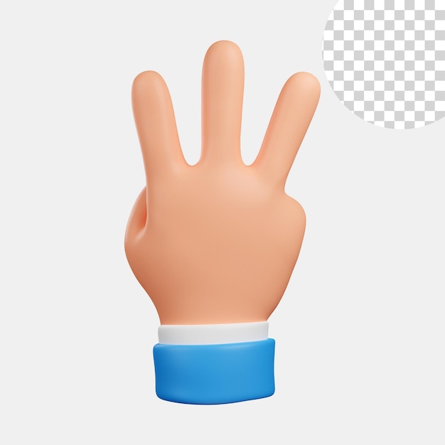 PSD mão contando o número três, mão com três dedos para cima