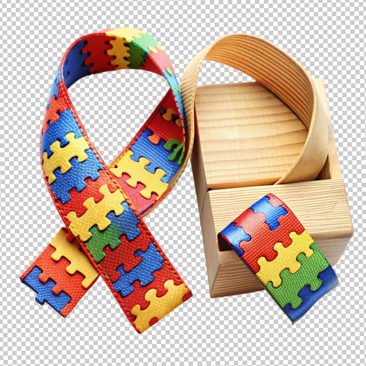 PSD mão de conscientização sobre o autismo com ilustração de quebra-cabeça