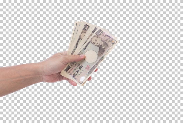 PSD mão de homem segurando cédula de 10000 ienes japoneses