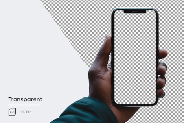 Mão de homem segurando um modelo de tela de smartphone de telefone