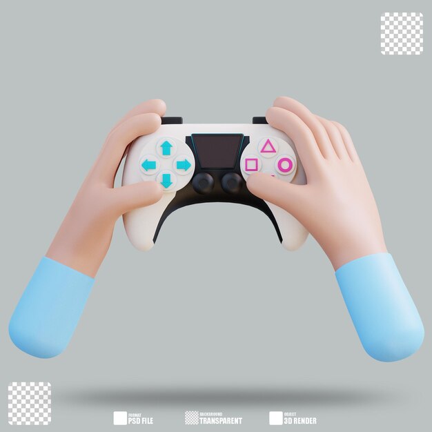 PSD mão de ilustração 3d com controlador de jogo 2