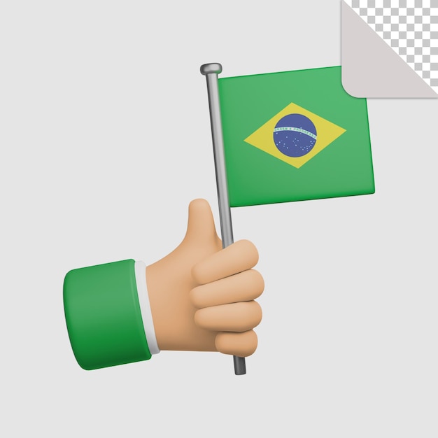 PSD mão de ilustração 3d segurando a bandeira do brasil