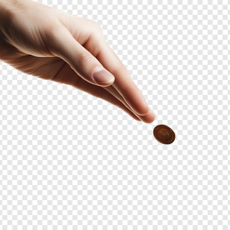 PSD mão deixando cair uma moeda uma imagem em close-up