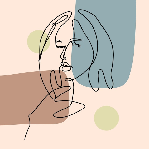 PSD mão desenhada ilustração de arte de uma linha rosto de mulher desenho de linha contínua