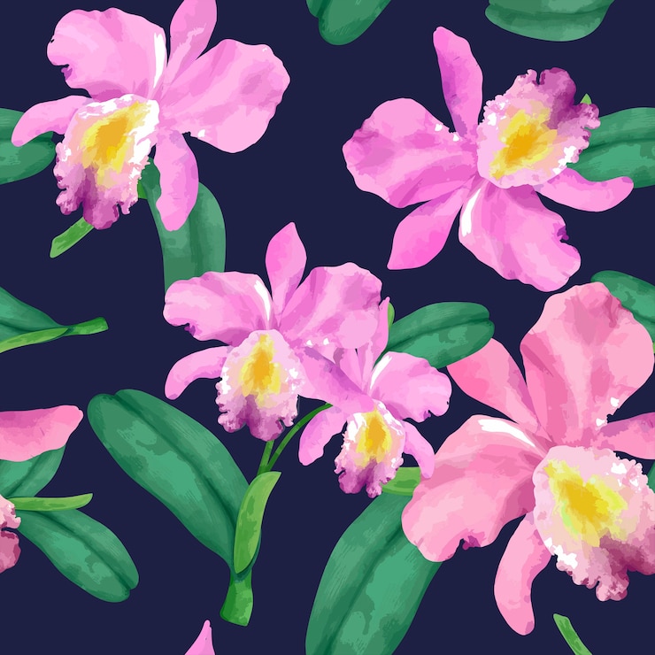 PSD mão desenhada padrão de flor de orquídea