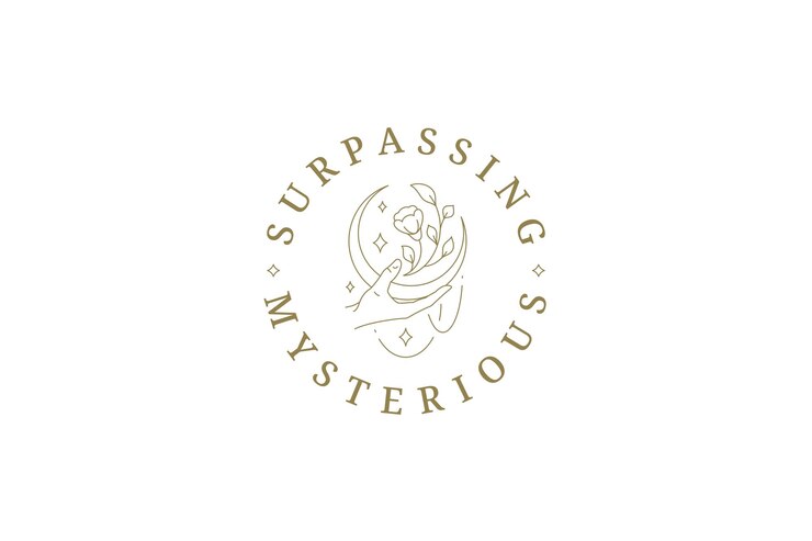 PSD mão humana linda segurando meia lua com estrelas e logotipo de linha de flores botânicas naturais