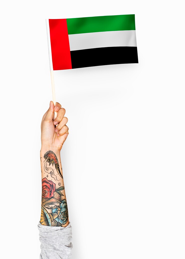 PSD mão, mostrando, bandeira, de, emirates árabes unidos