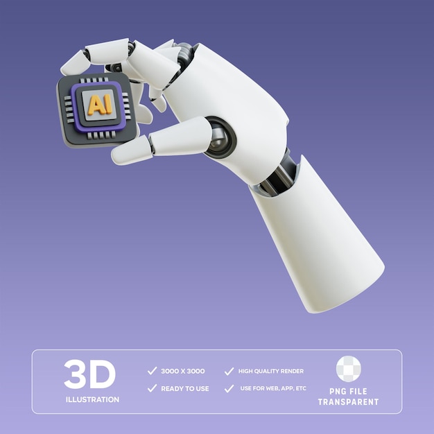 Mão robótica PSD com chip de IA Ilustração 3D