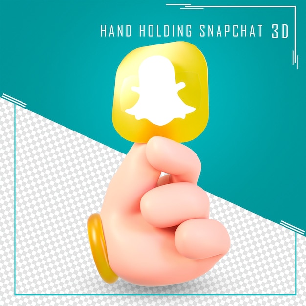 Mão segurando ícones do snapchat com renderização em 3d