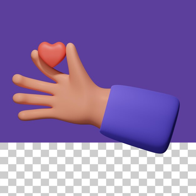 Mão segurando ilustração 3d de amor