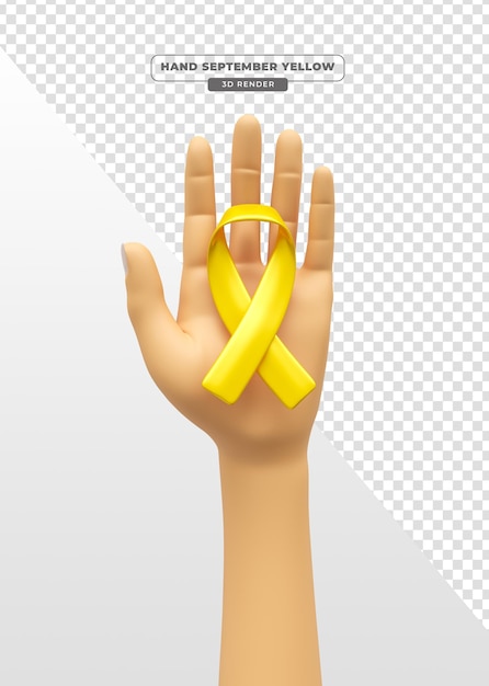 PSD mão segurando o símbolo de setembro amarelo em 3d render