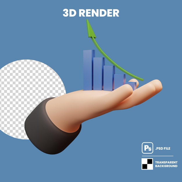 PSD mão segurando um ícone de gráfico de crescimento
