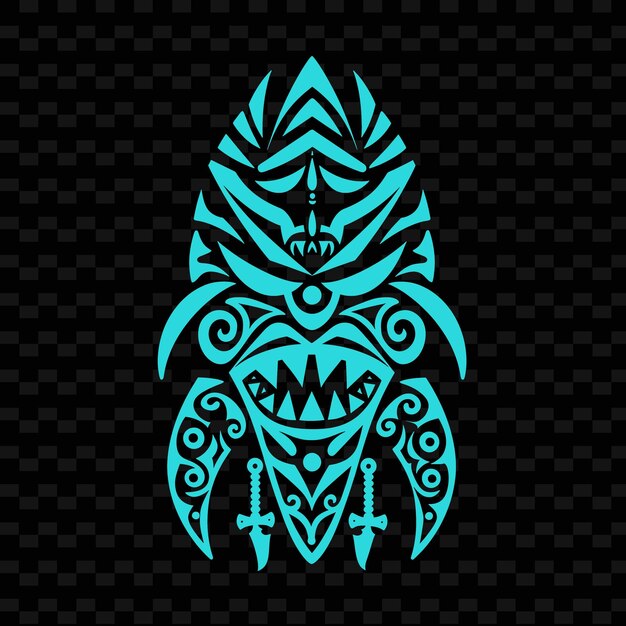 PSD maori-tribal-t-moko-logo mit haien und bloßen schlägern für deco-kreative tribal-vektor-designs