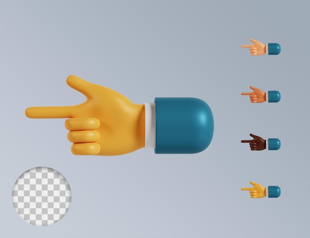 mãos 3d apontam coleção de gestos
