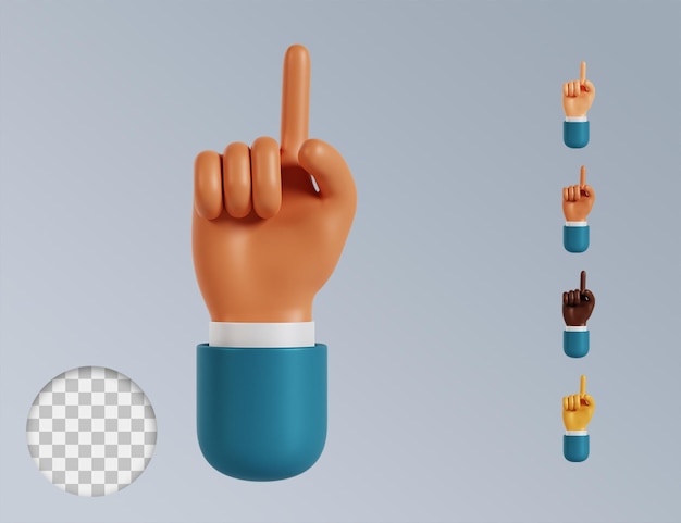 Mãos 3d apontando o índice para cima da coleção de gestos