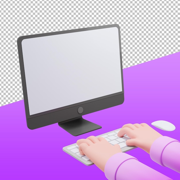 PSD mãos 3d com computador, ilustração de renderização 3d