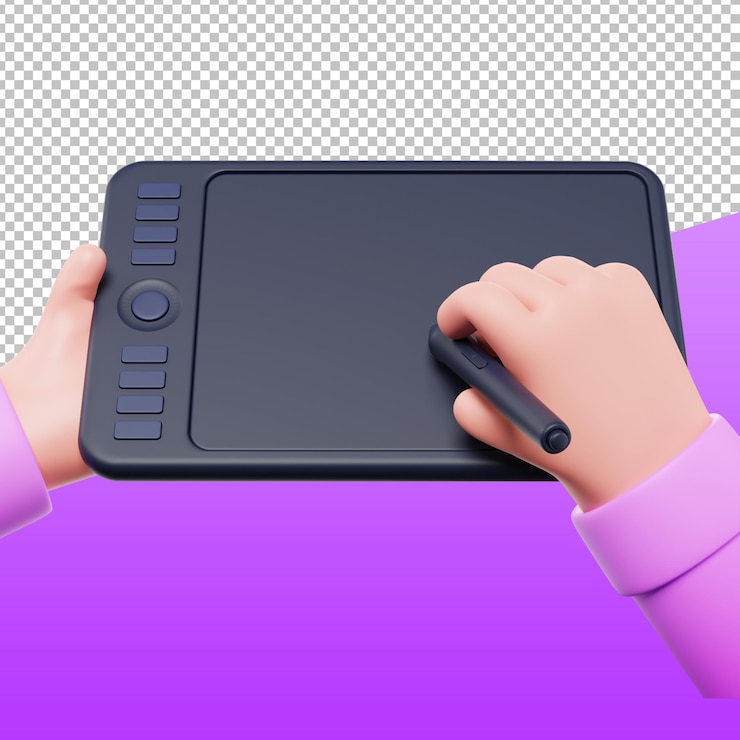 PSD mãos 3d com mesa digitalizadora, ilustração de renderização 3d